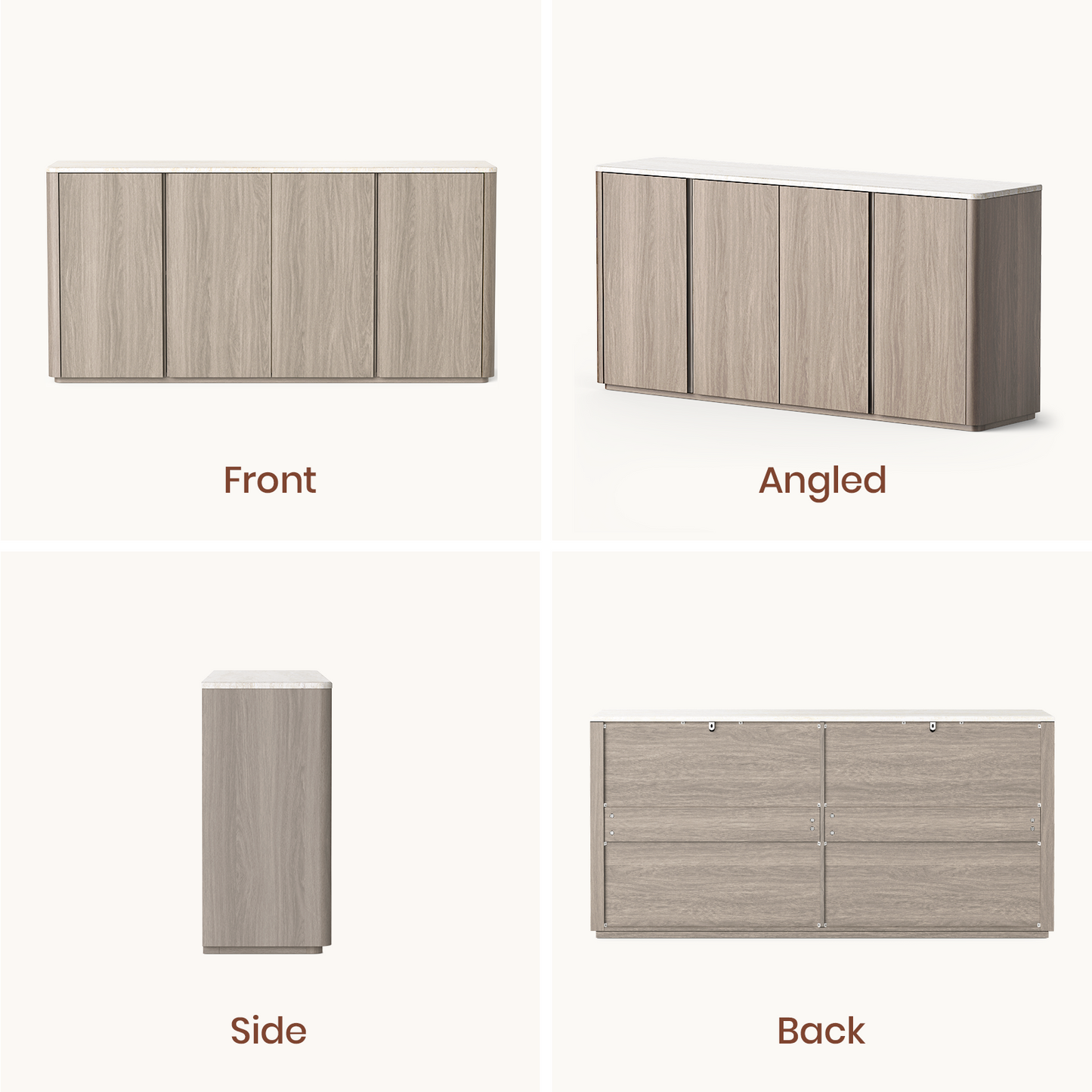 Travertine Grey 4-Door Handleless Soft-Close Sideboard