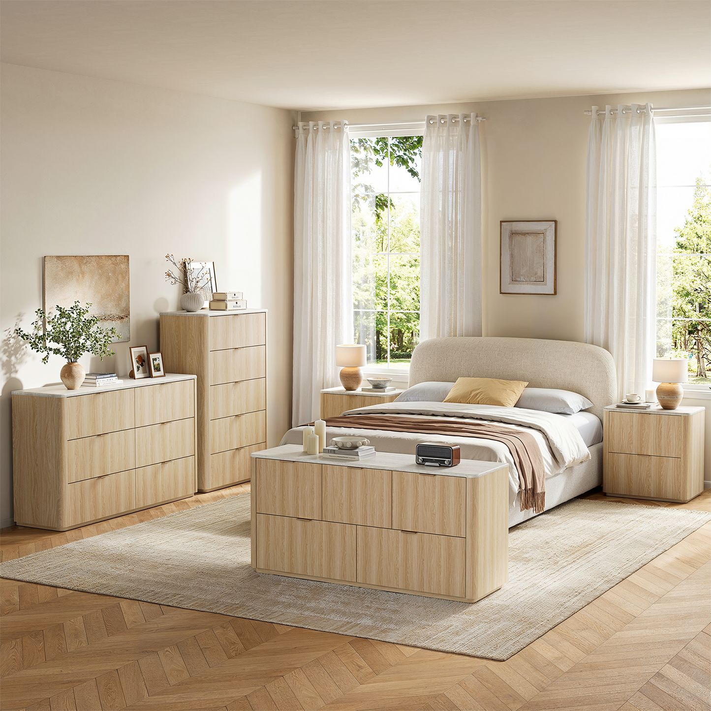 Travertine 23.6" Fluted 2-Drawer Nightstand (Set of 2)