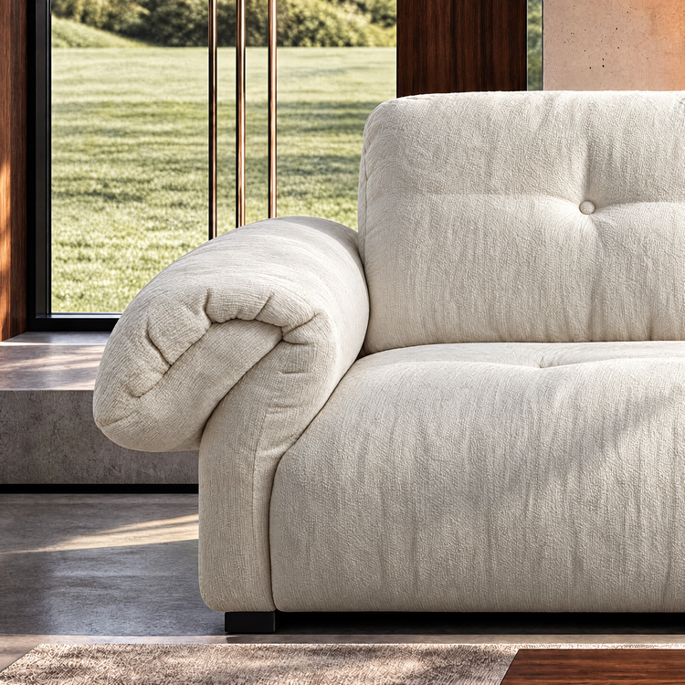 112.2" Cloud Sofa, Modern Italian Chenille Couch with Pillow Arms, Deep Seats & Down-Blend Cushions, Cream