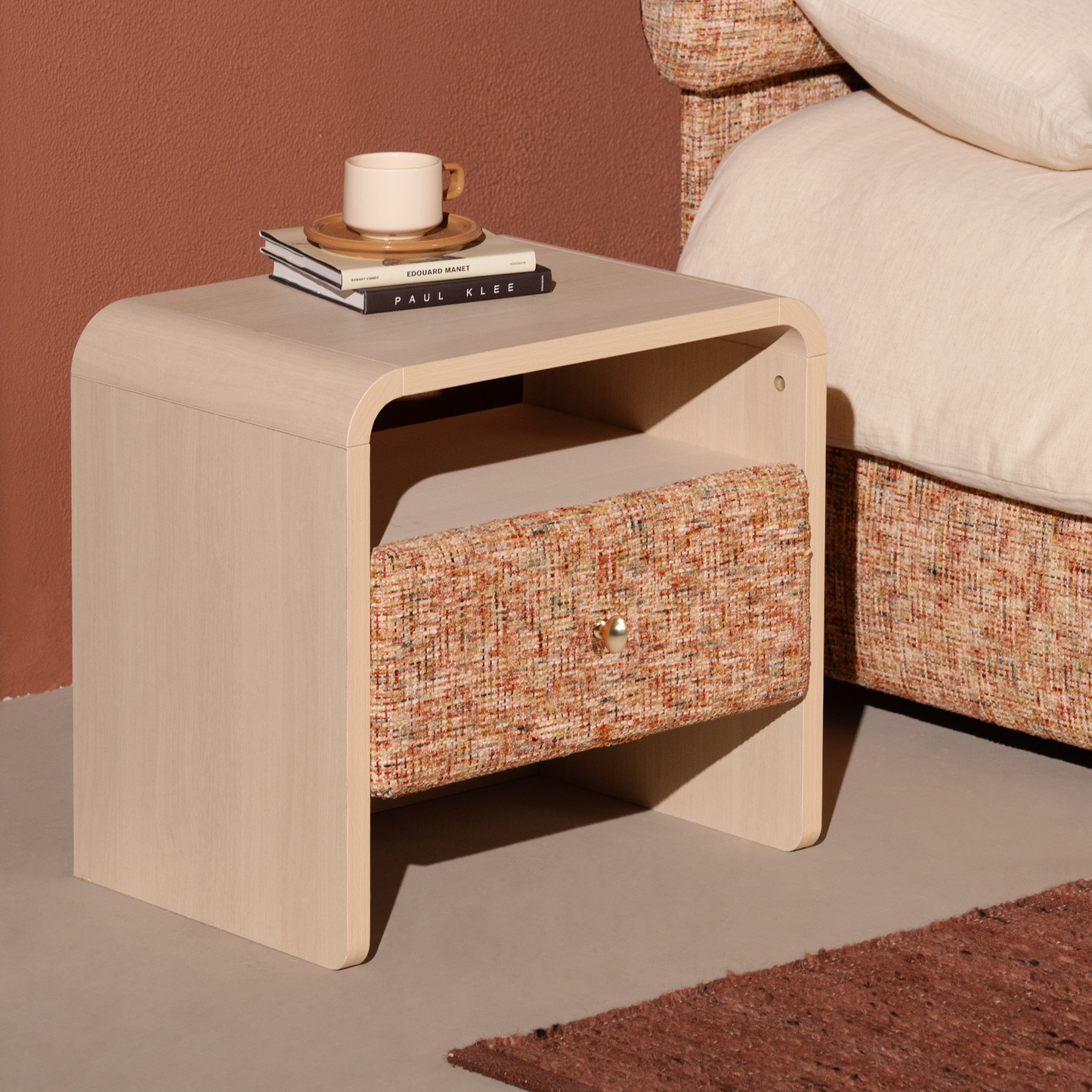 Dione Nightstand with Pebble Handle & Open Shelf - Canyon Dawn Red