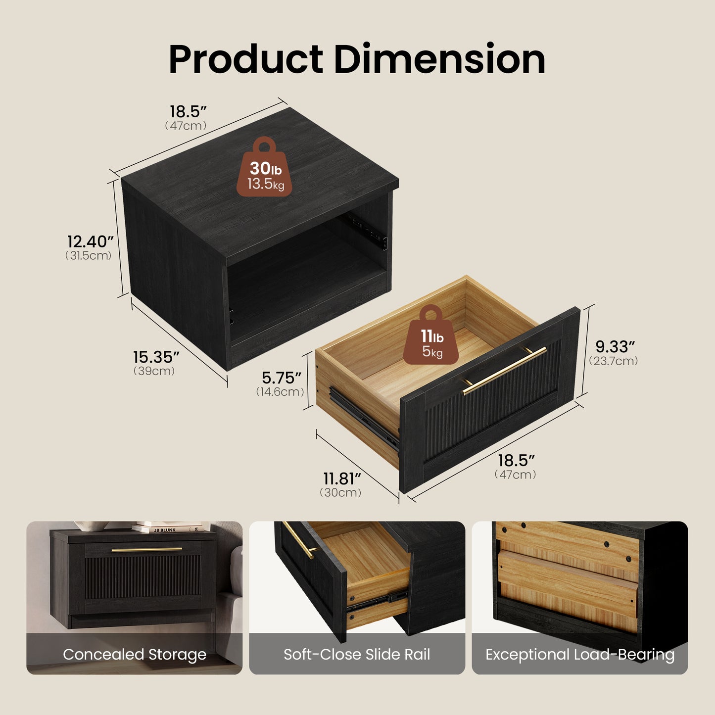 [Pre-sale] Harmo Block Black Floating Nightstand