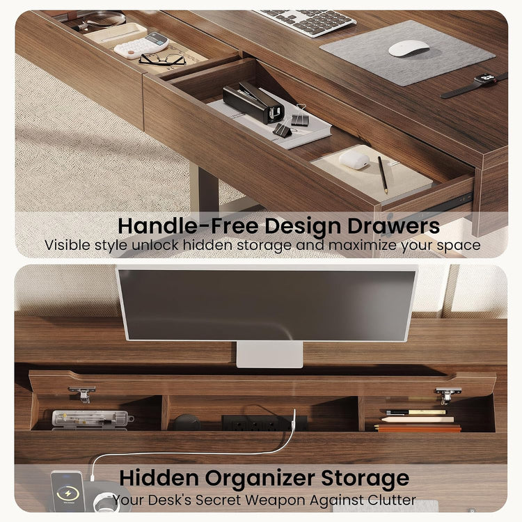 55" Stand Up Desk with Drawers, Flip-Top Hidden Storage, Height Adjustable Desk