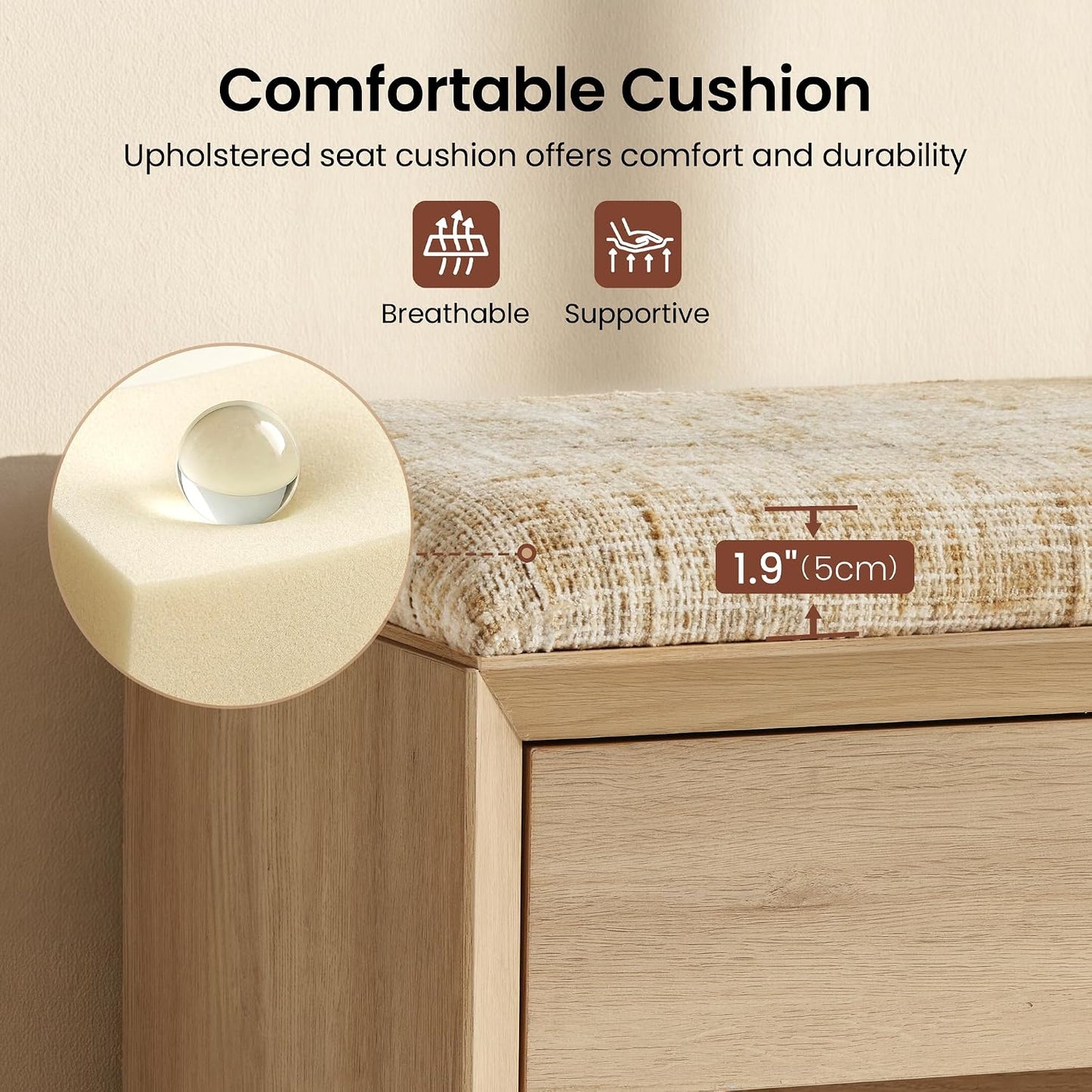 Arlo 40" Wood Shoe Storage Bench, Modern Entryway Bench with Cushion
