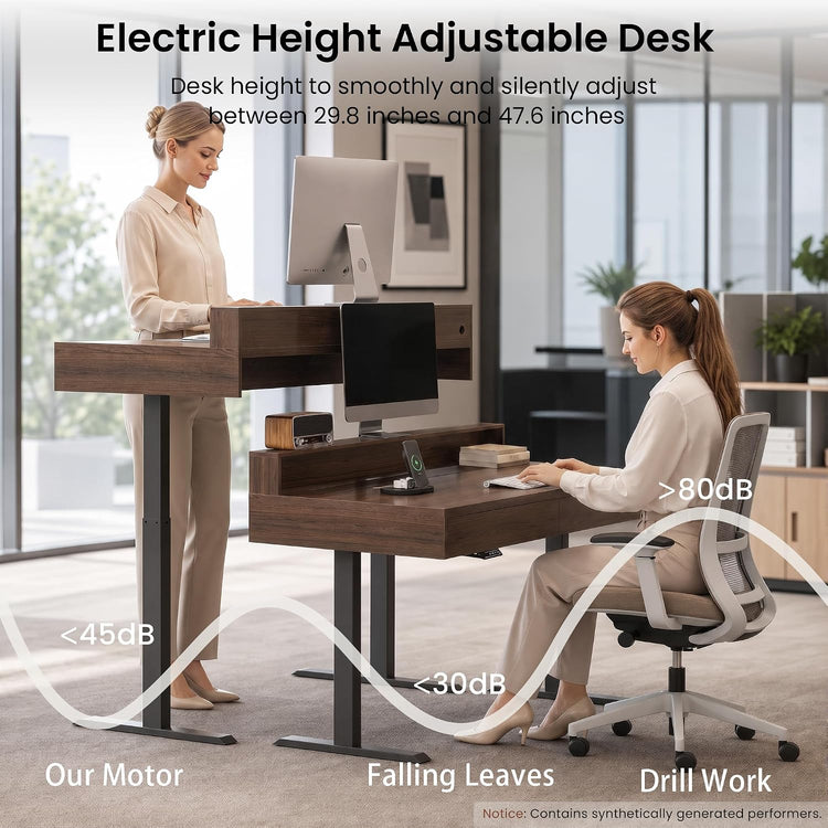 55" Stand Up Desk with Drawers, Flip-Top Hidden Storage, Height Adjustable Desk