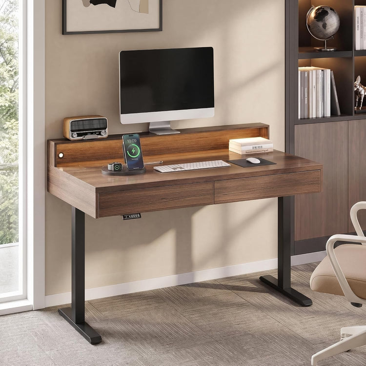 55" Stand Up Desk with Drawers, Flip-Top Hidden Storage, Height Adjustable Desk