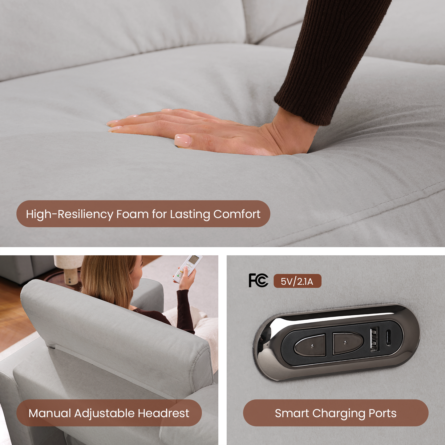 Lodden Power Reclining Sofa Set with Zero Gravity & USB-C，Grey