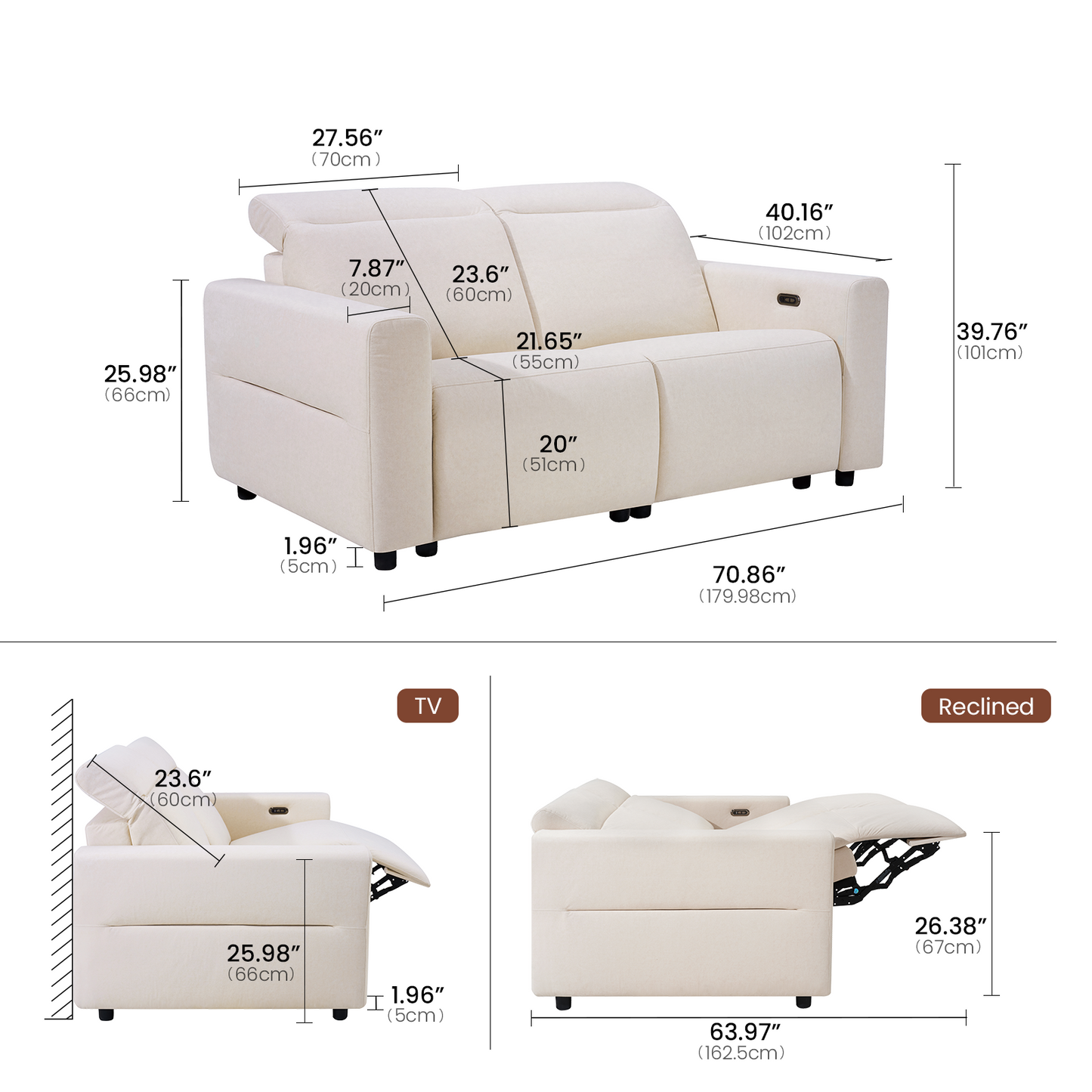 Lodden 68.4" Power Reclining Sofa Loveseat with Zero Gravity & USB-C，Beige