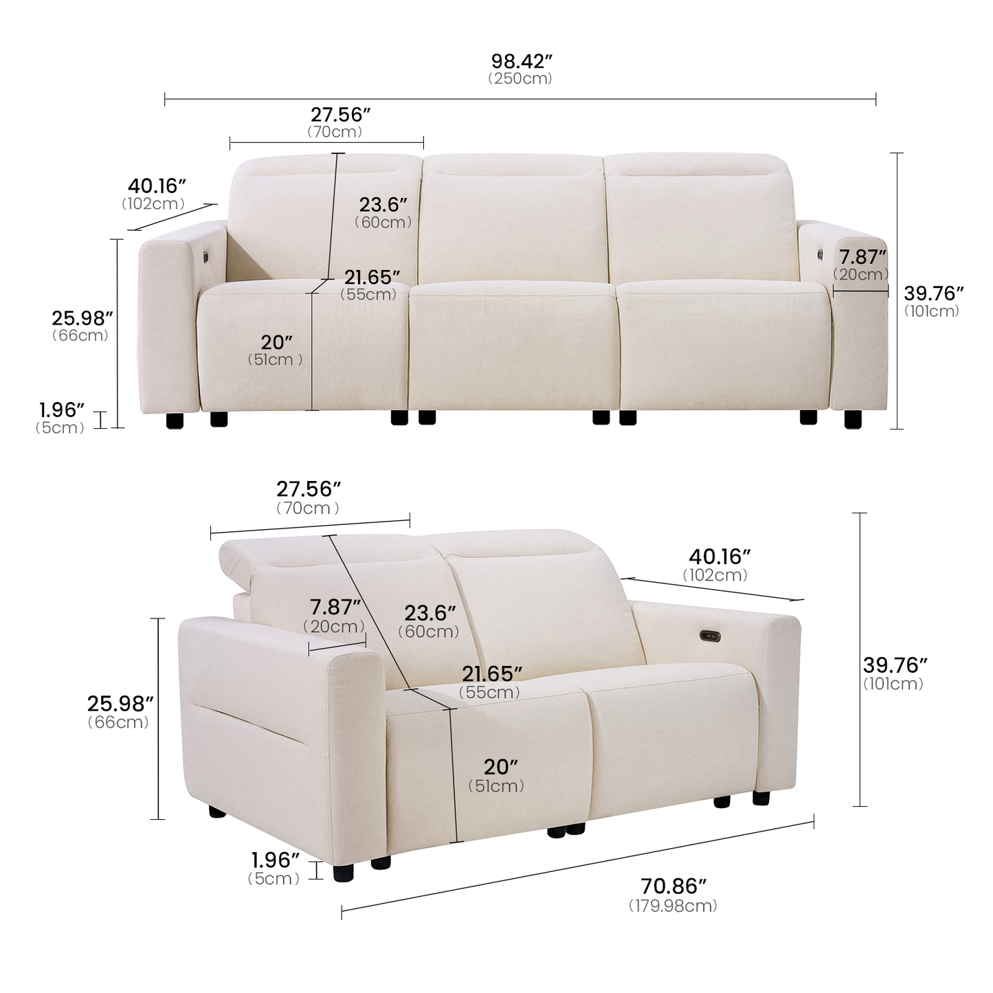 Lodden Power Reclining Sofa Set with Zero Gravity & USB-C，Beige