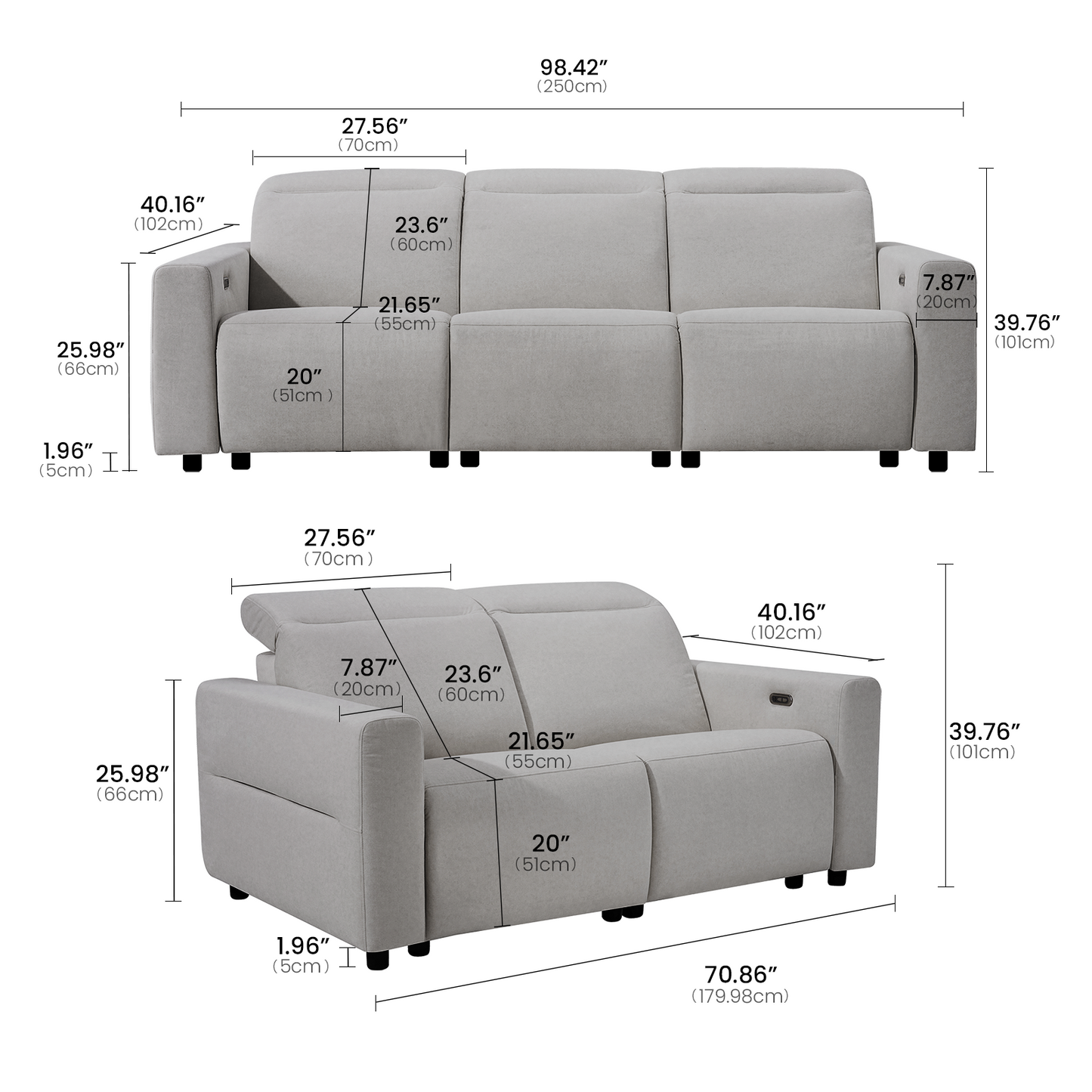 Lodden Power Reclining Sofa Set with Zero Gravity & USB-C，Grey