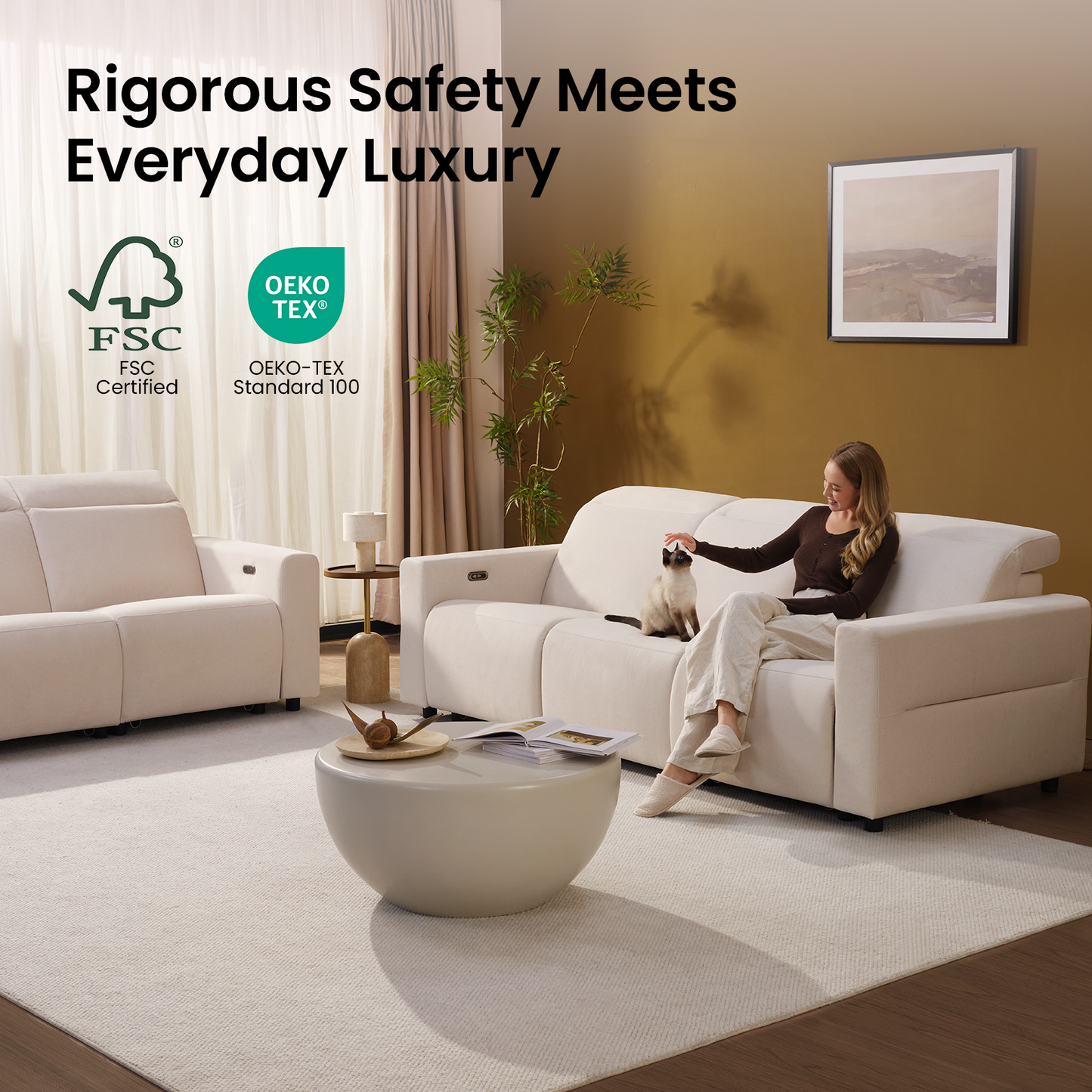 Lodden Power Reclining Sofa Set with Zero Gravity & USB-C，Beige