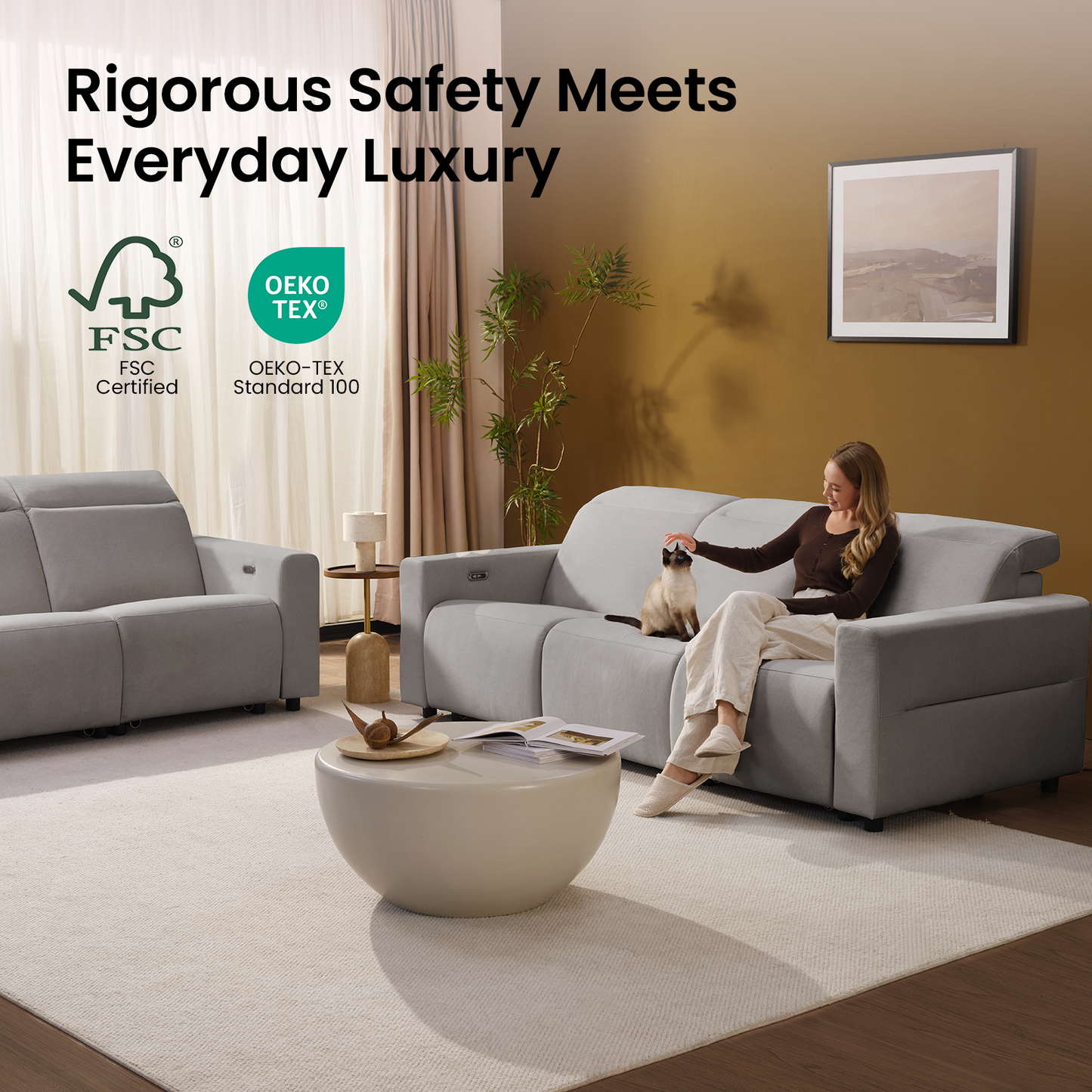 Lodden Power Reclining Sofa Set with Zero Gravity & USB-C，Grey