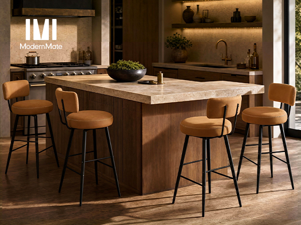 2-Pack 360° Swivel Bar Stools, 30" Height Barstools with Minimalist Cushion Back