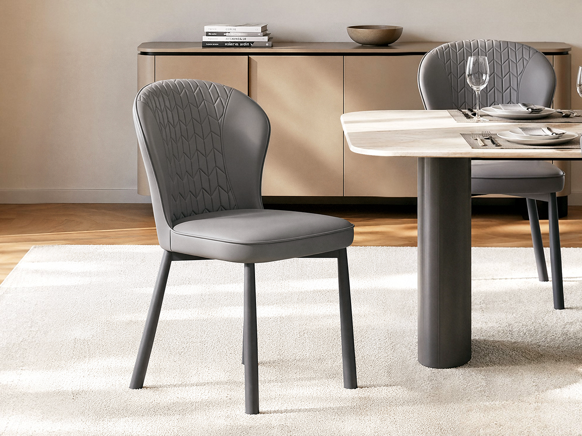 2 Pack Modern Grey Wingback PVC Dining Chairs