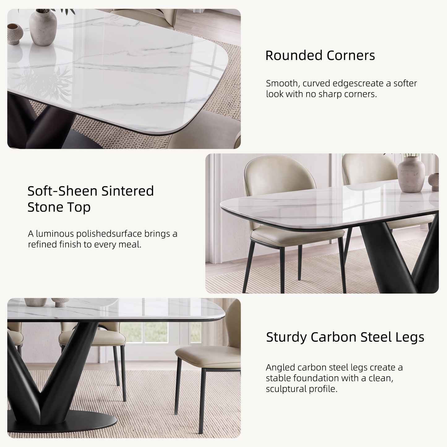 78" Glossy Sintered Stone Dining Table – Snow Mountain Pattern with V-Shaped Metal Base (6-8 Seater)