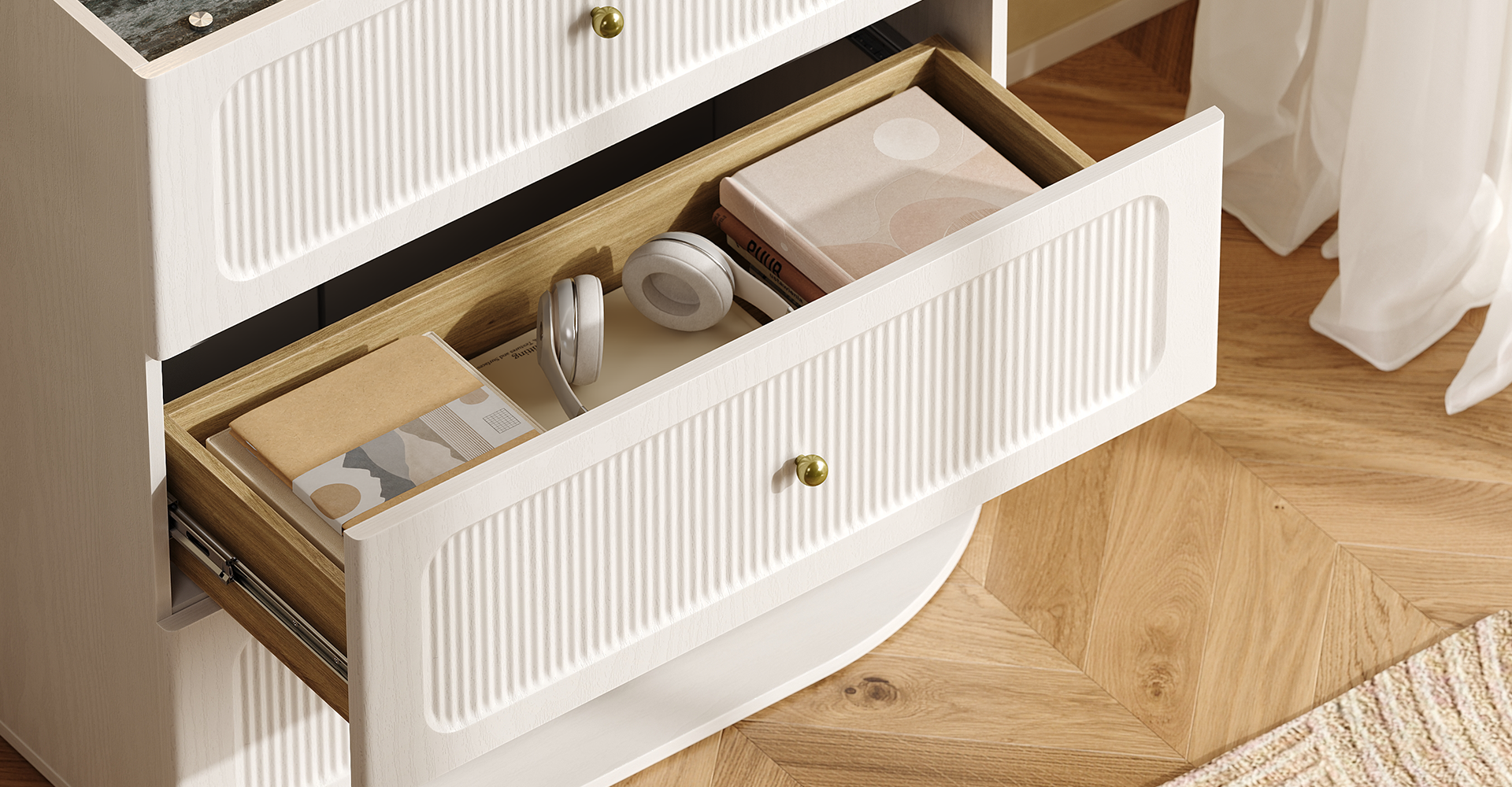 THREE ROOMY DRAWERS