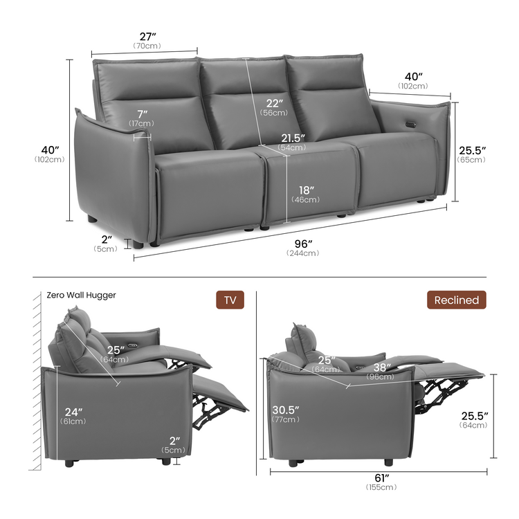 [Pre-sale] Frame 96" 3-Seater Power Reclining Sofa with Zero Gravity & USB-C, Grey