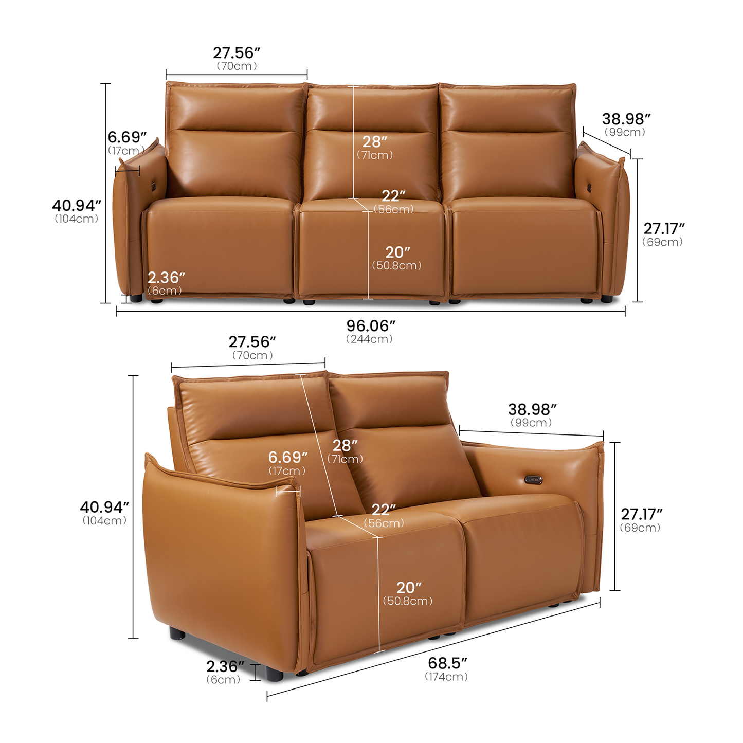 Frame Power Reclining Sofa Set with Zero Gravity & USB-C, Orange