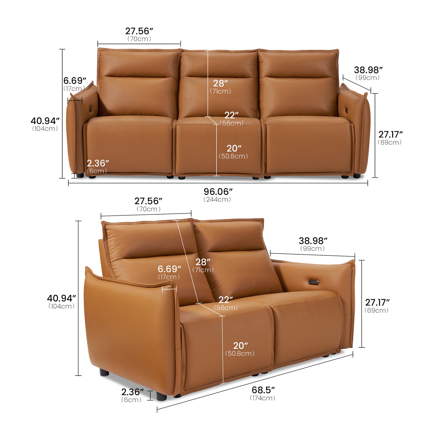 Frame Power Reclining Sofa Set with Zero Gravity & USB-C, Orange