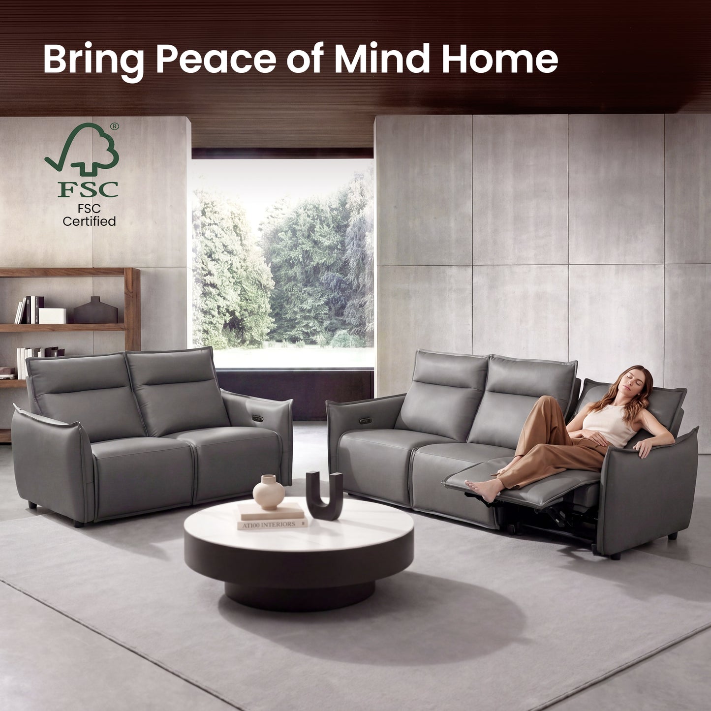 Frame Power Reclining Sofa Set with Zero Gravity & USB-C, Grey