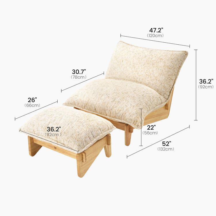 Accent Chair and Ottoman Set, Oversized Chenille Cloud Lounge Chair with Solid Wood Frame-Llia，Sandstone Beige