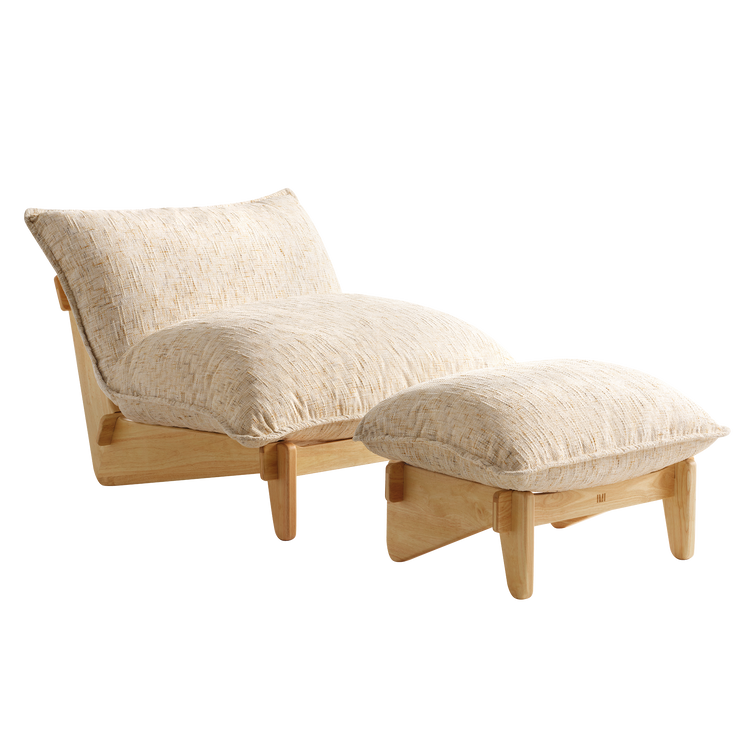 Accent Chair and Ottoman Set, Oversized Chenille Cloud Lounge Chair with Solid Wood Frame-Llia，Sandstone Beige