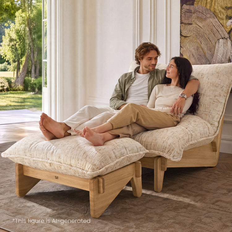 Accent Chair and Ottoman Set, Oversized Chenille Cloud Lounge Chair with Solid Wood Frame-Llia，Sandstone Beige