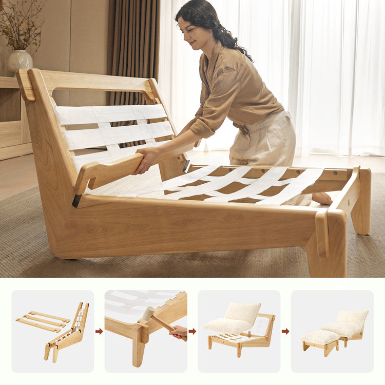 Accent Chair and Ottoman Set, Oversized Chenille Cloud Lounge Chair with Solid Wood Frame-Llia，Sandstone Beige