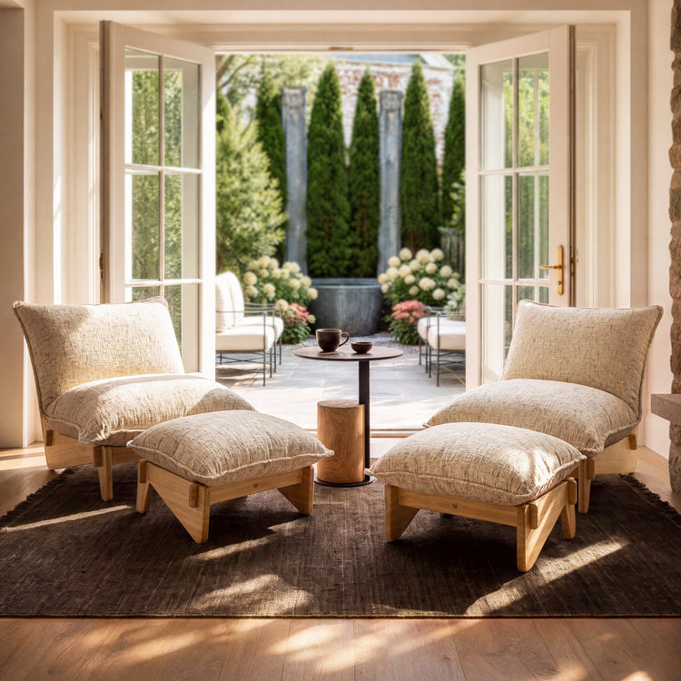 Accent Chair and Ottoman Set, Oversized Chenille Cloud Lounge Chair with Solid Wood Frame-Llia，Sandstone Beige