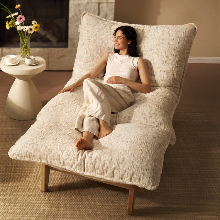 Accent Chair and Ottoman Set, Oversized Chenille Cloud Lounge Chair with Solid Wood Frame-Llia，Sandstone Beige