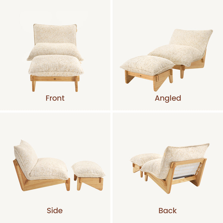 Accent Chair and Ottoman Set, Oversized Chenille Cloud Lounge Chair with Solid Wood Frame-Llia，Sandstone Beige