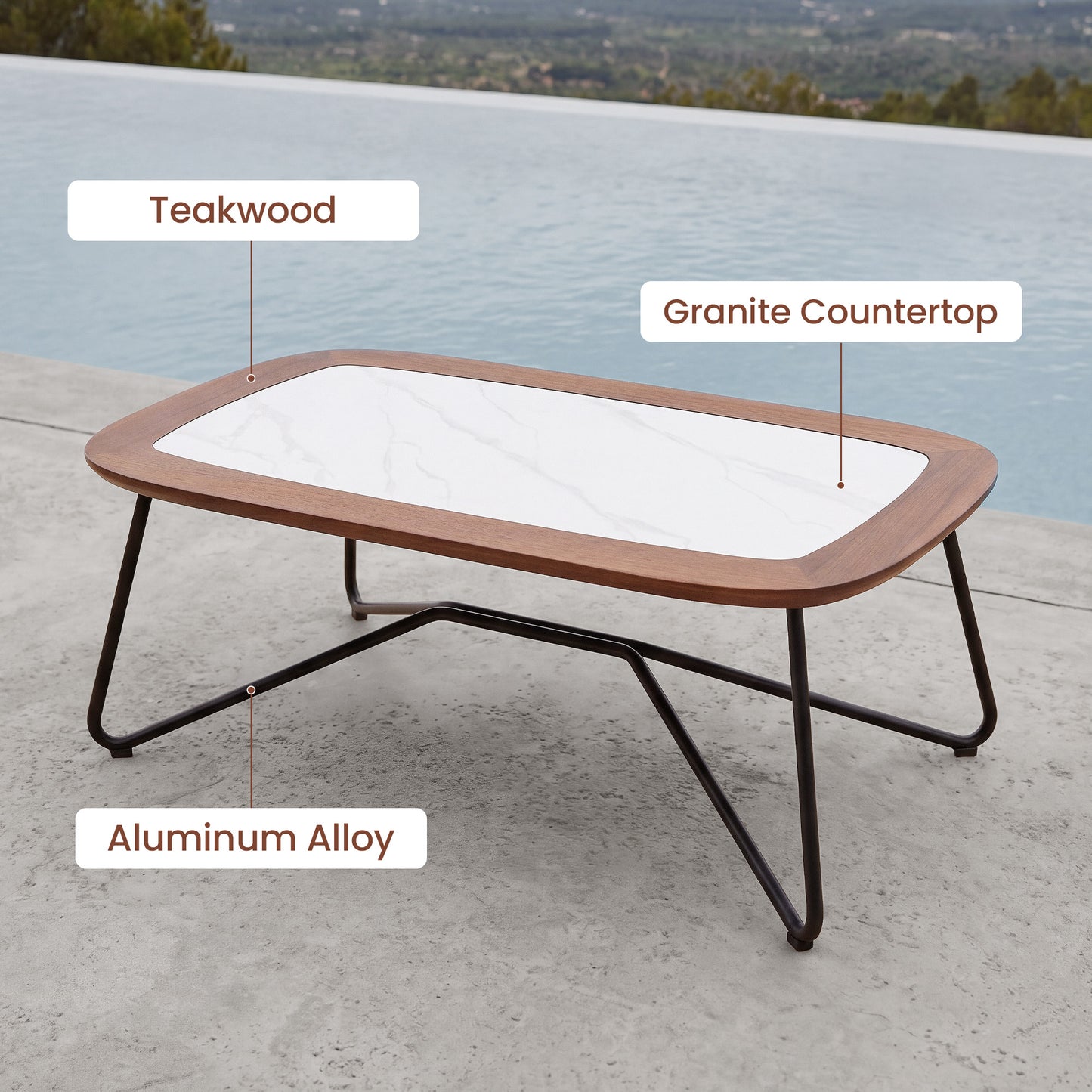 [Pre-Sale] Amalfi Sintered Stone & Teak Outdoor Coffee Table