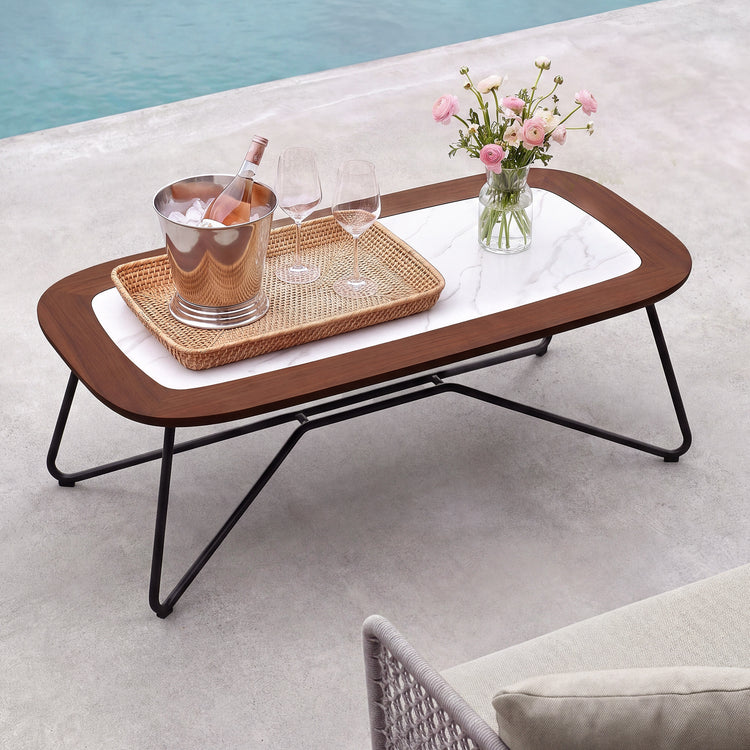 Amalfi 47.2"Outdoor Sintered Stone Coffee Table with Teak Frame