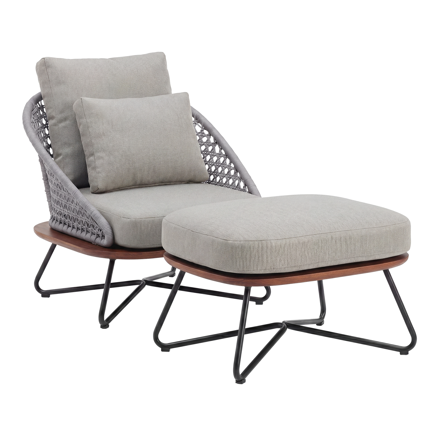 [Pre-Sale] Amalfi Woven Rope Lounge Chair & Ottoman with Teak Base