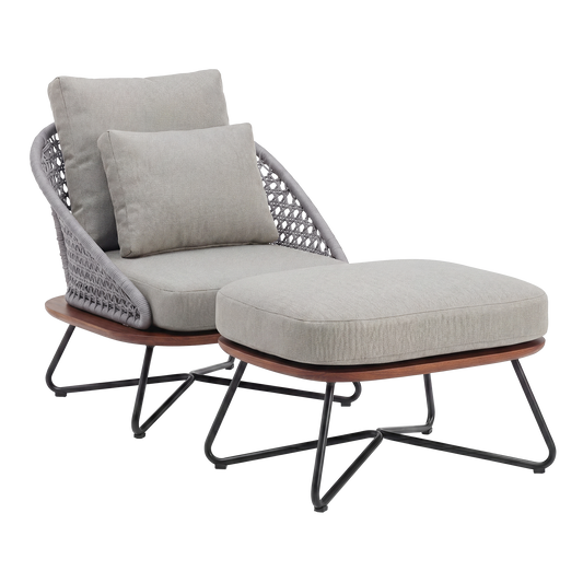 [Pre-Sale] Amalfi Woven Rope Lounge Chair & Ottoman with Teak Base