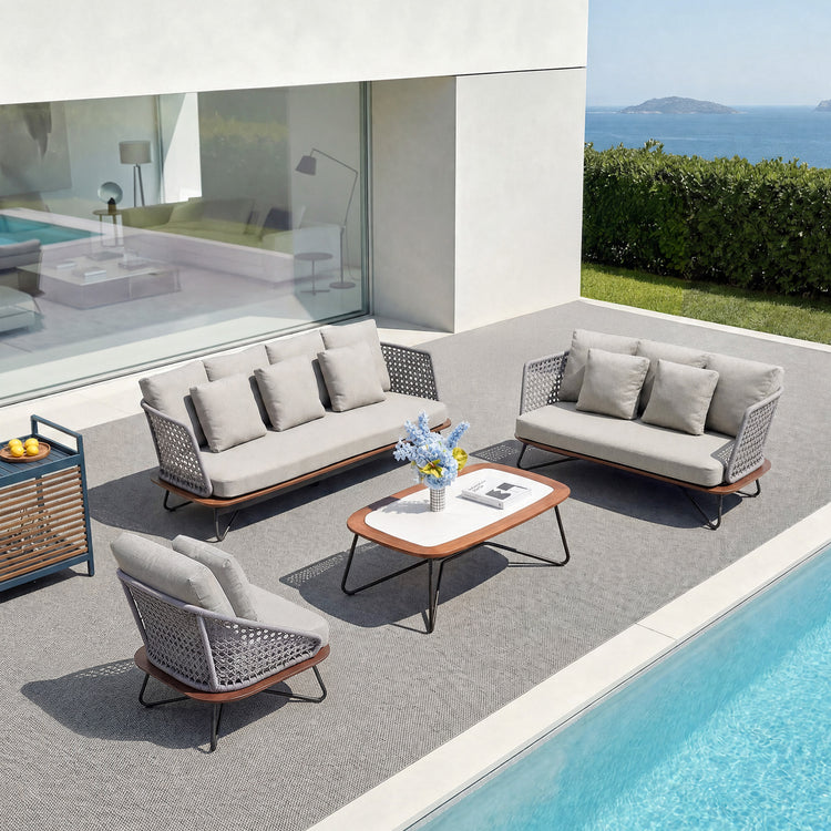 Amalfi 47.2"Outdoor Sintered Stone Coffee Table with Teak Frame