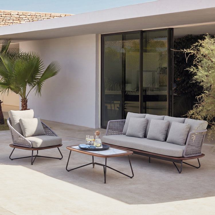 Amalfi 47.2"Outdoor Sintered Stone Coffee Table with Teak Frame