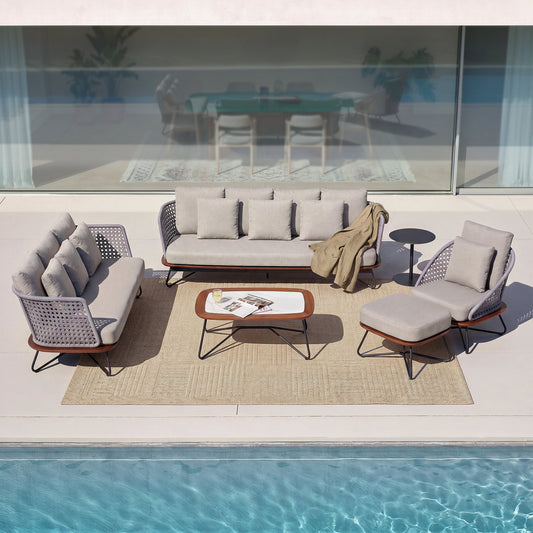 Amalfi 5-PCS Outdoor Conversation Set, Modern Woven Rope Sofa and Chair Set with Ottoman & Coffee Table