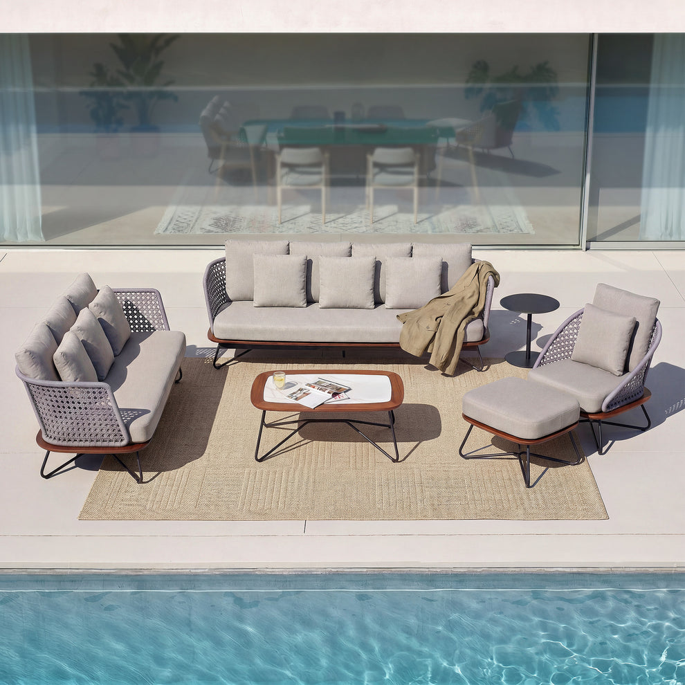 Amalfi 5-PCS Outdoor Conversation Set, Modern Woven Rope Sofa and Chair Set with Ottoman & Coffee Table