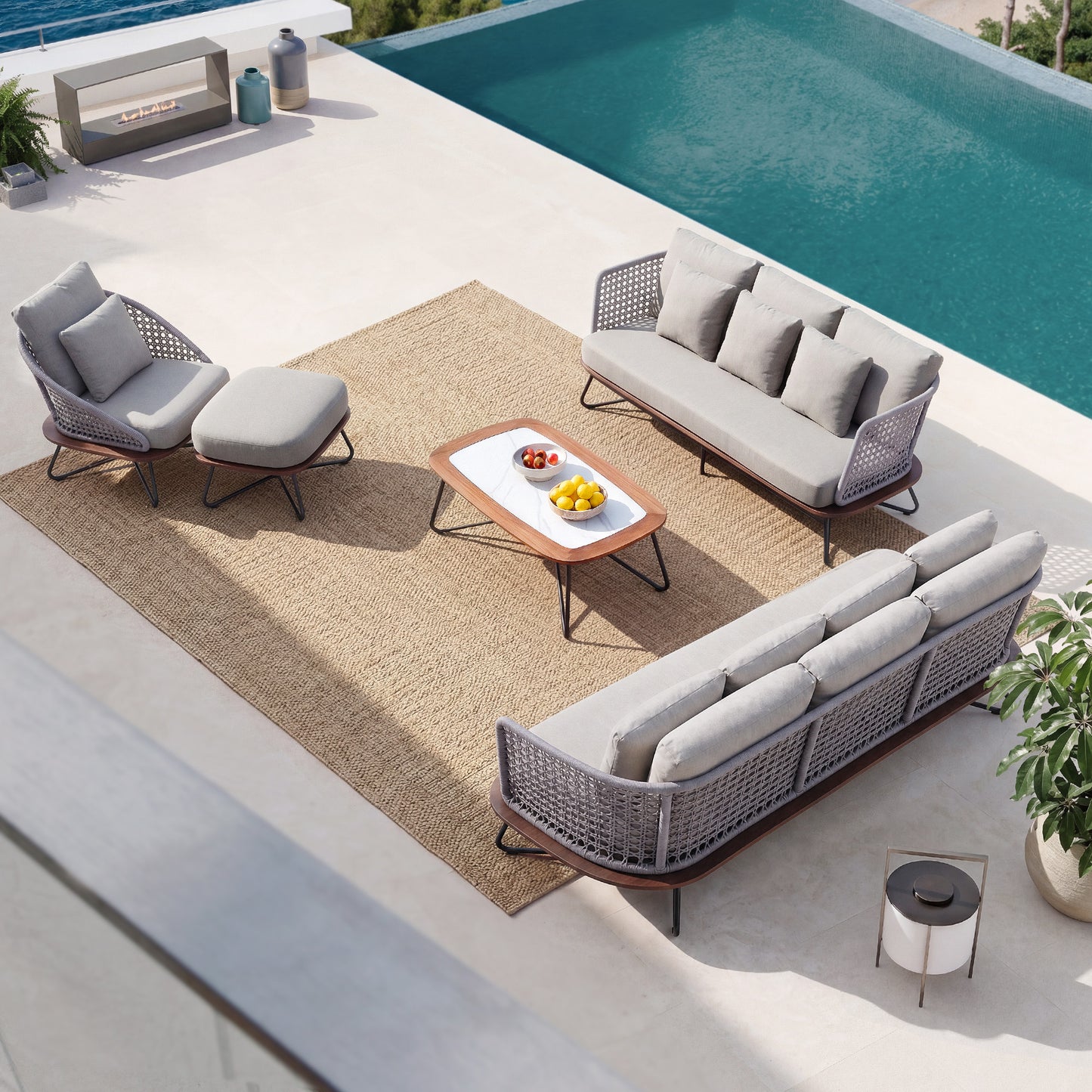 [Pre-Sale] Amalfi Woven Rope Outdoor 3-Seater Sofa with Teak Base