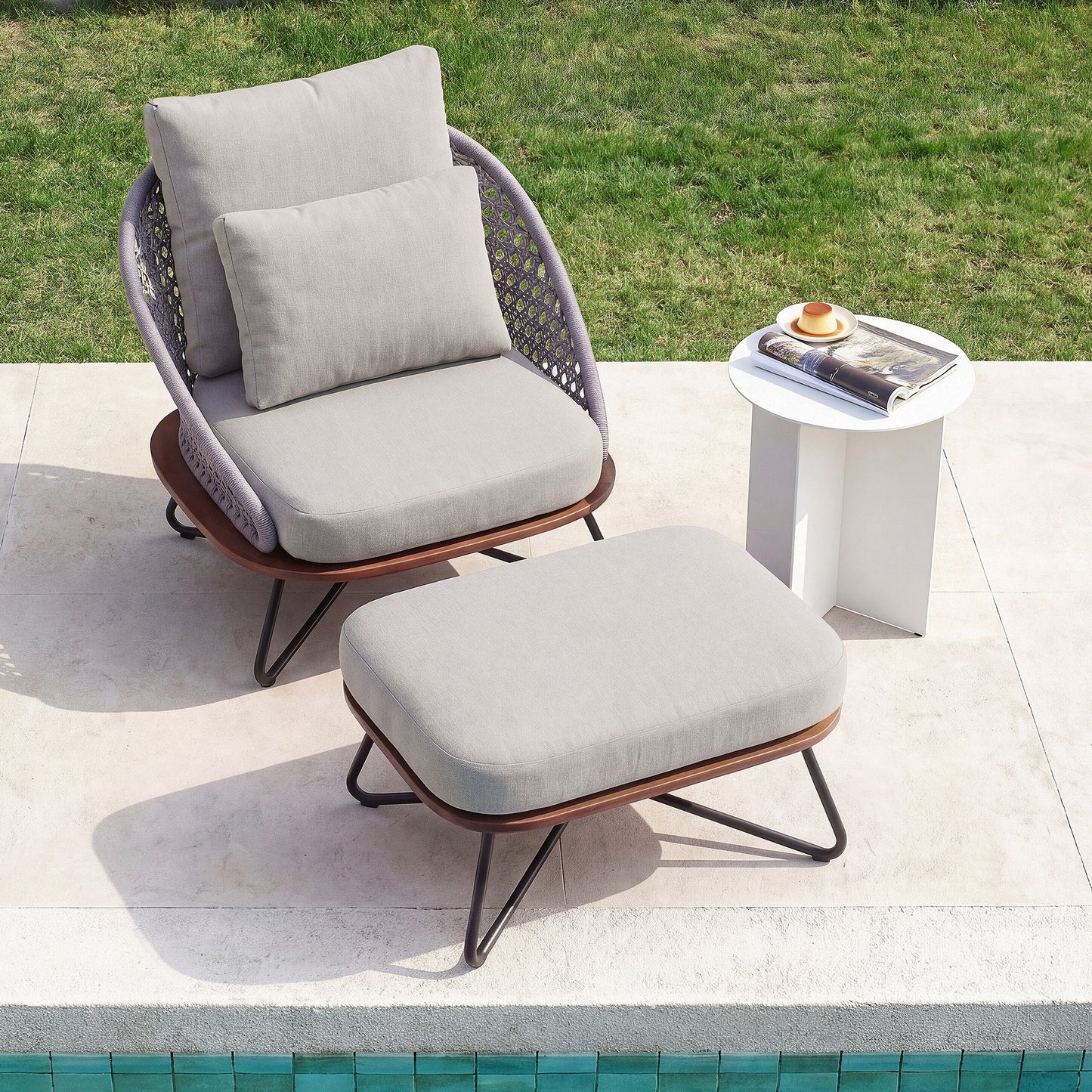 [Pre-Sale] Amalfi Woven Rope Lounge Chair & Ottoman with Teak Base