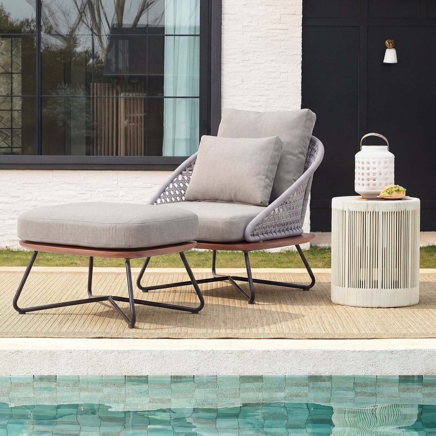 [Pre-Sale] Amalfi Woven Rope Lounge Chair & Ottoman with Teak Base