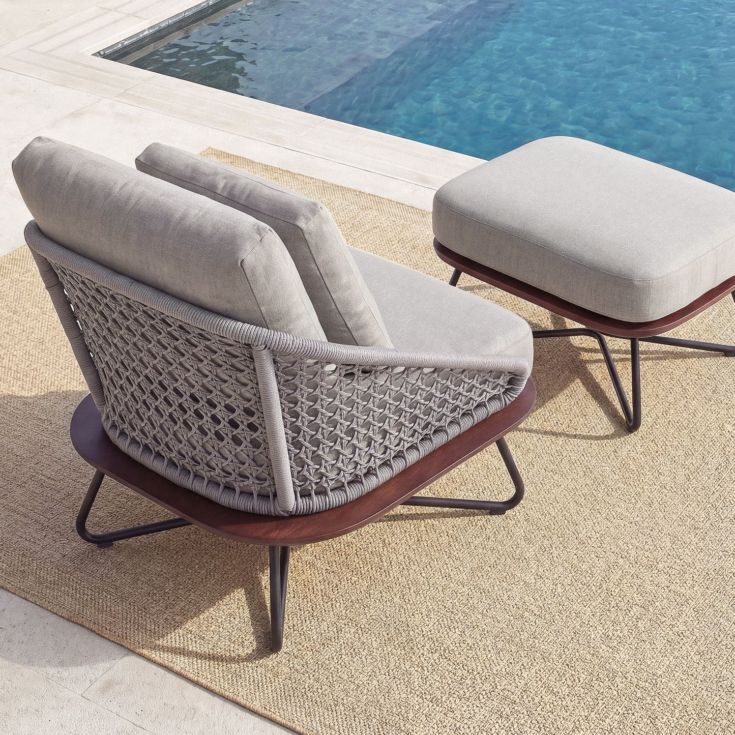 [Pre-Sale] Amalfi Woven Rope Lounge Chair & Ottoman with Teak Base