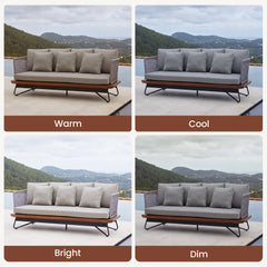 The four sofa panels are labeled Warm, Cool, Bright, and Dim
