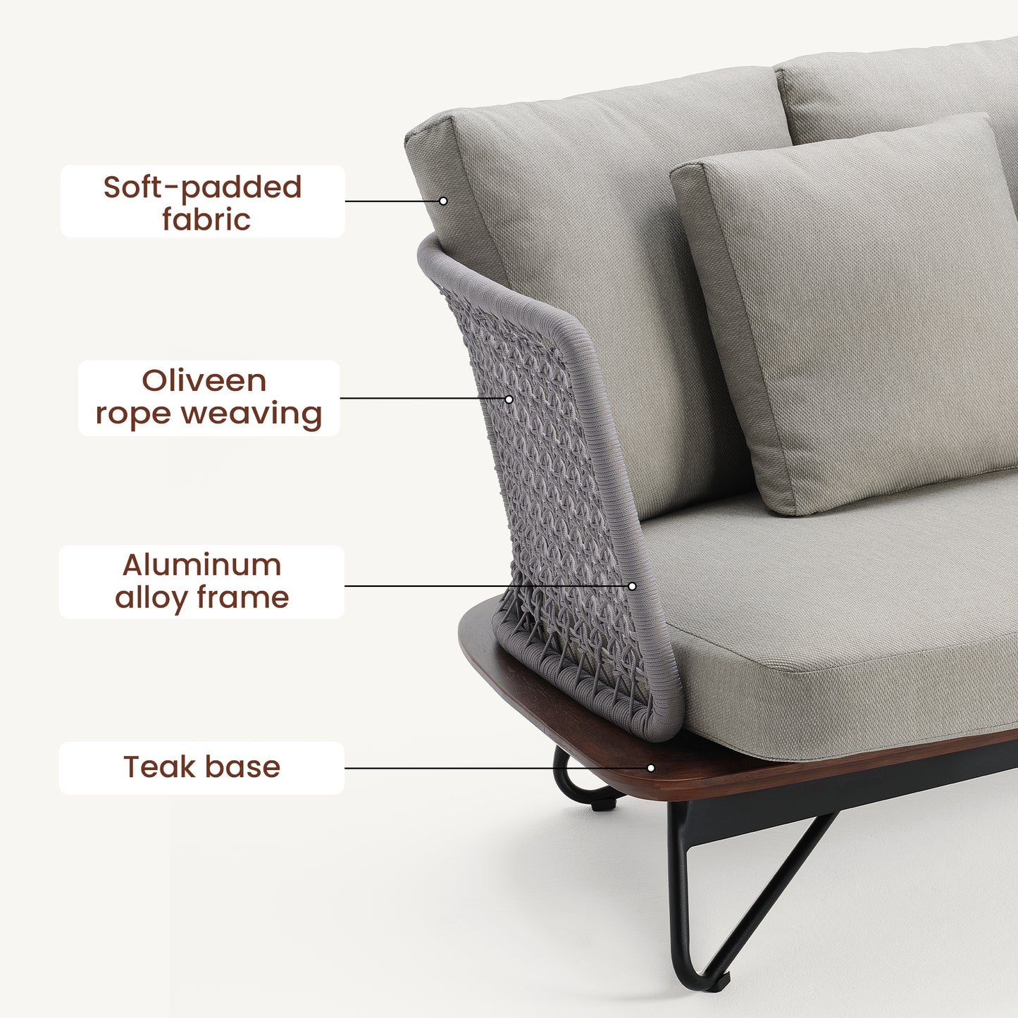 [Pre-Sale] Amalfi Woven Rope Outdoor 3-Seater Sofa with Teak Base