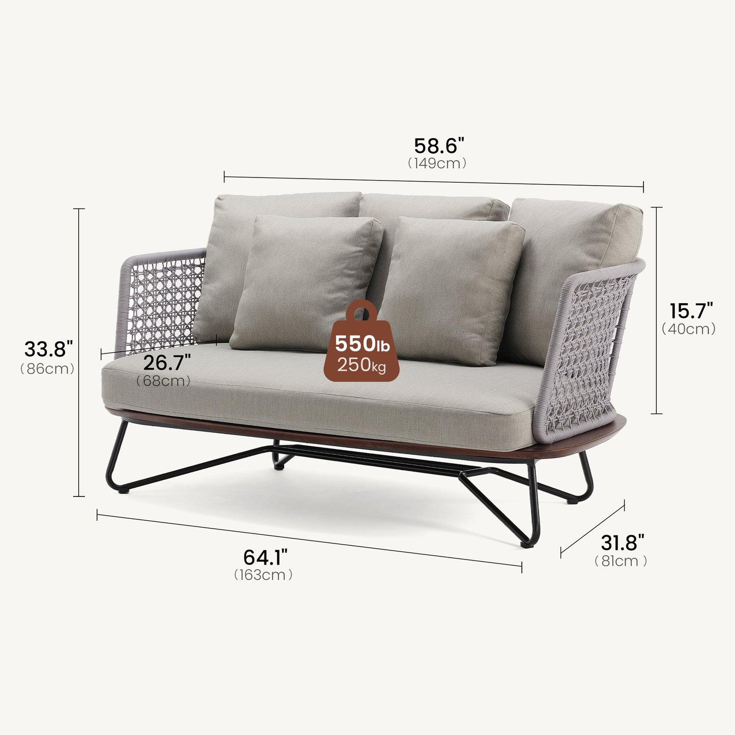 [Pre-Sale] Amalfi Woven Rope Outdoor Loveseat with Teak Base