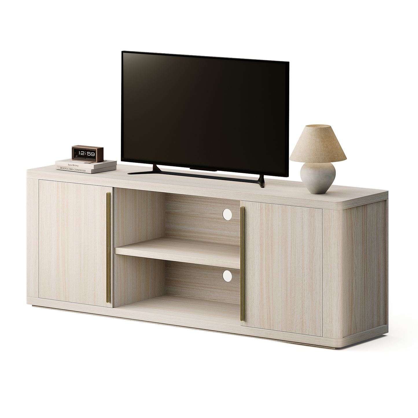 Arch 65" TV Stand with Cable Management, Beige Oak