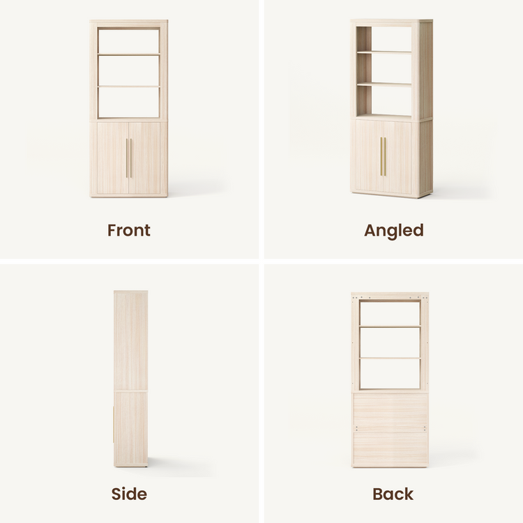 Arch 71" Bookcase with Open Shelves & Cabinet, Beige Oak