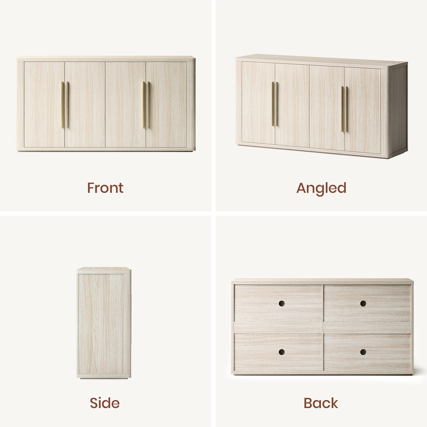 Arch 60" 4-Door Sideboard with Adjustable Shelf, Beige Oak