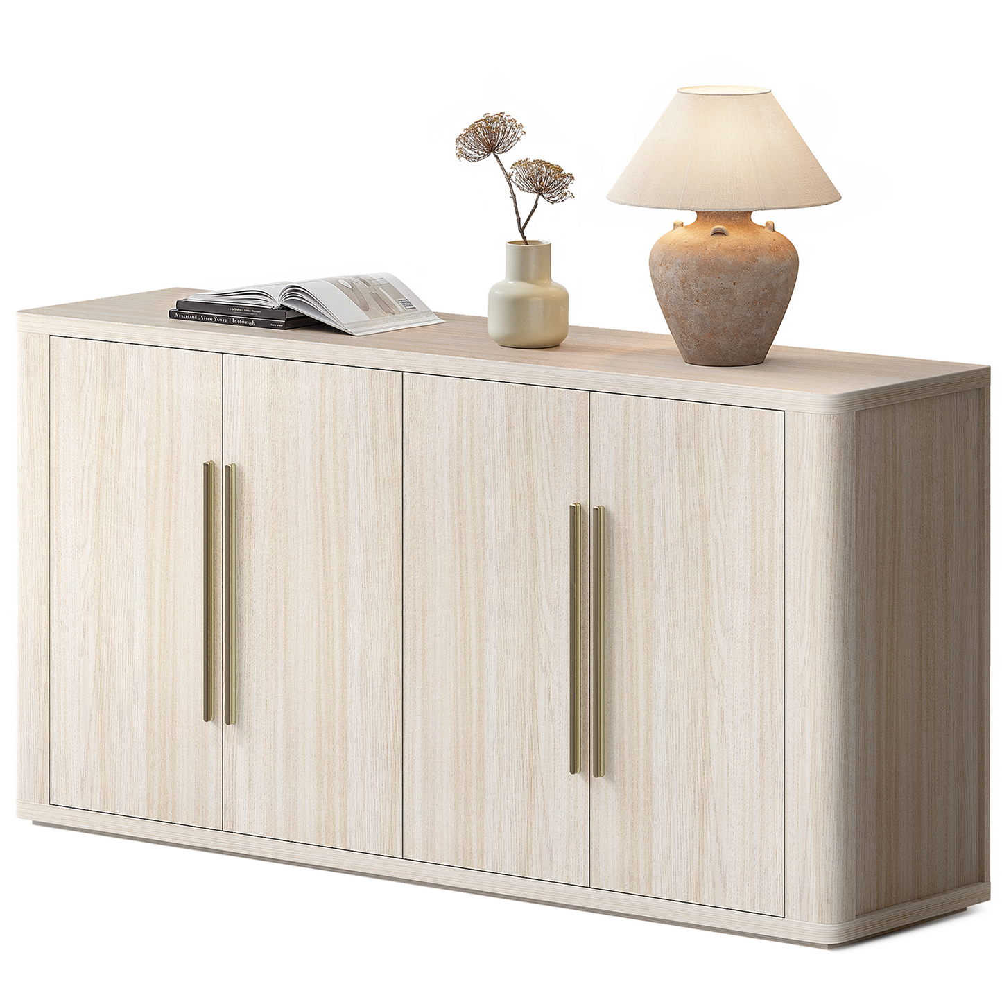 Arch 60" 4-Door Sideboard with Adjustable Shelf, Beige Oak