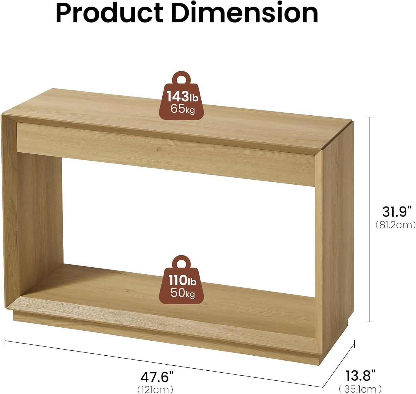 Arlo 48" Wood Console Table with LED Light ＆ Open Storage Shelf